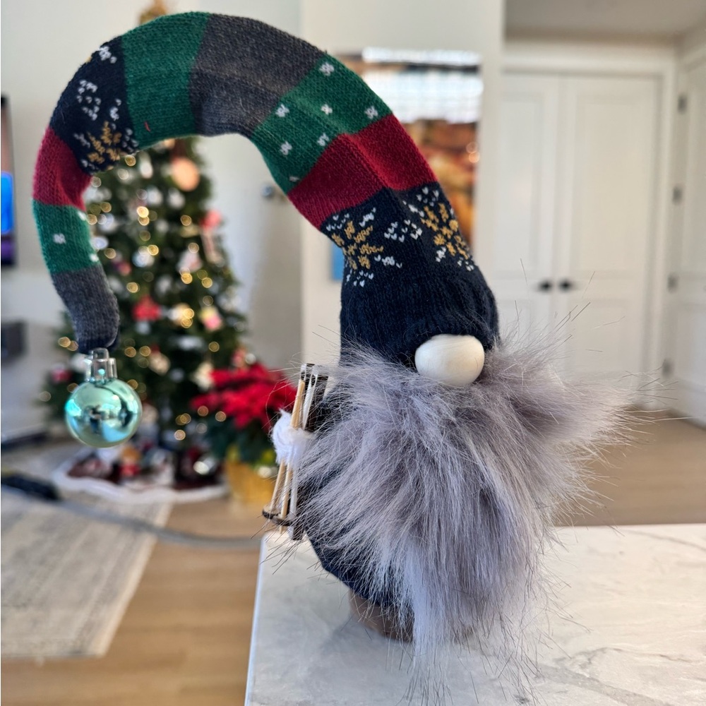 Ski Themed Gnome with Gray Beard and Ornament